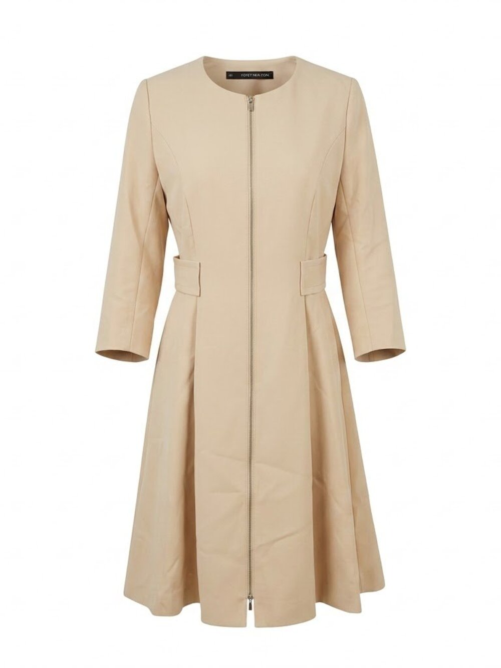 FOXEY NEW YORK Mod Beige Zip Front Fit Flare Dress Size 40 US 4/6 Minimalist